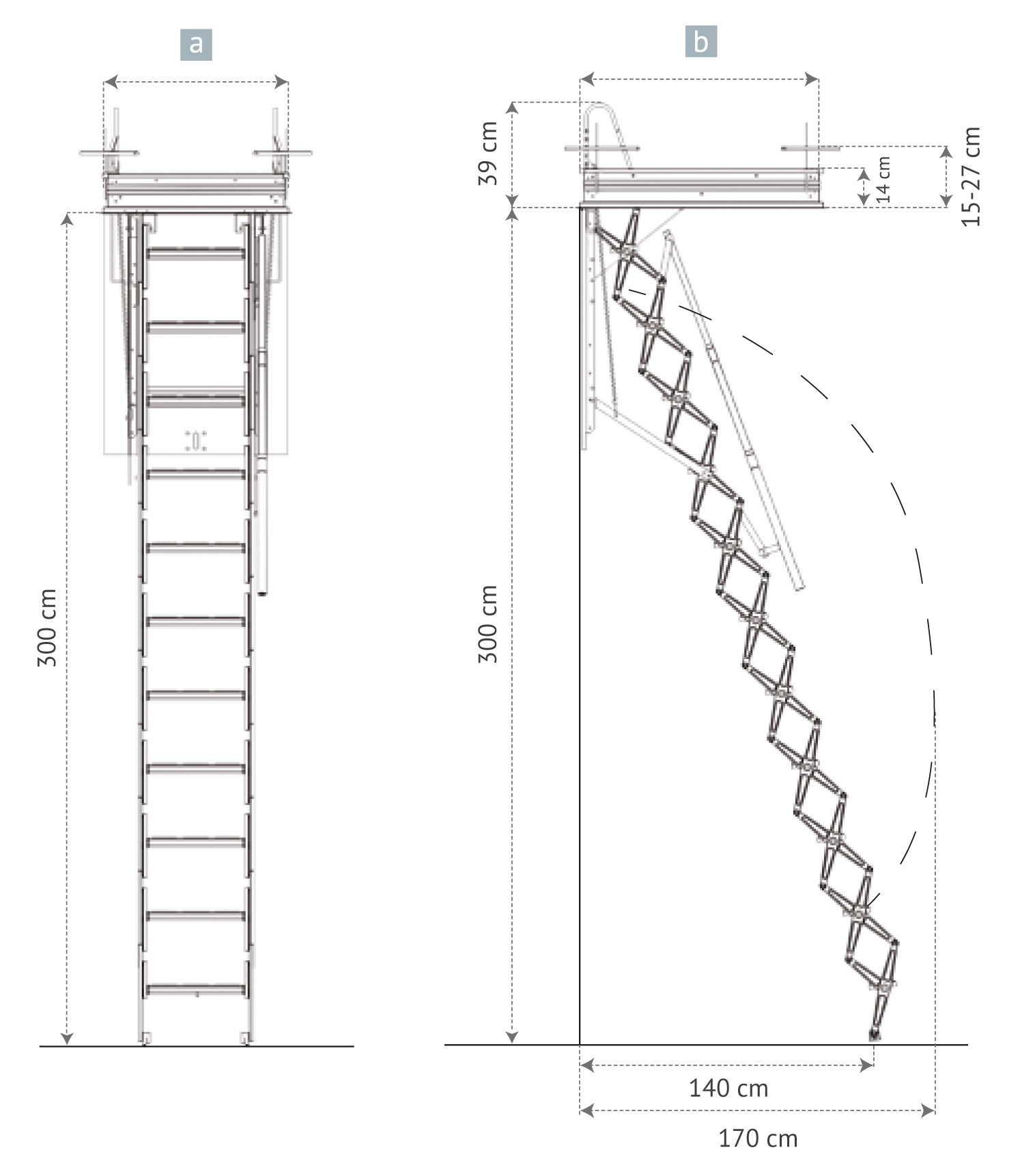 Escalera escamoteable para buhardillas, escalera retráctil para techo